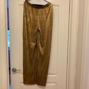 Masseys gold shimmer pleated stretch palazzo pants
